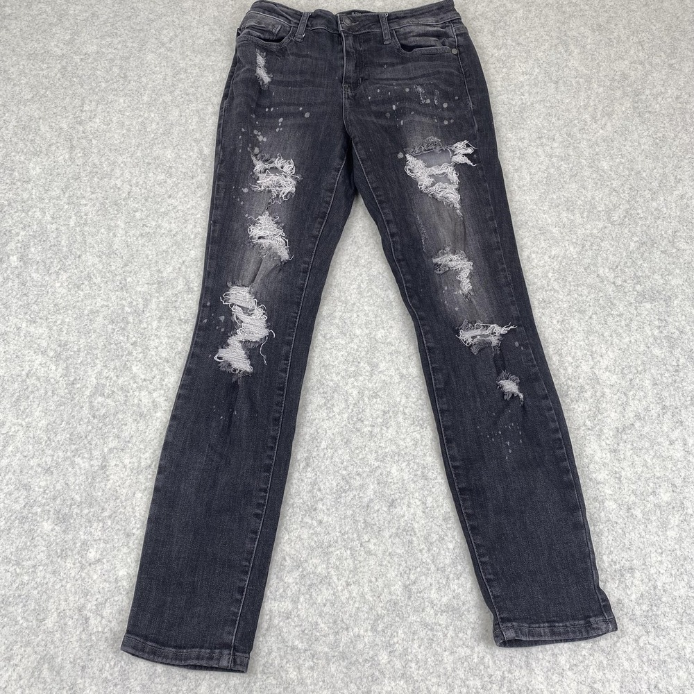 Judy Blue Boyfriend Jeans Juniors 5/27 (26x28) Gray Mid Rise Distressed Stretch
